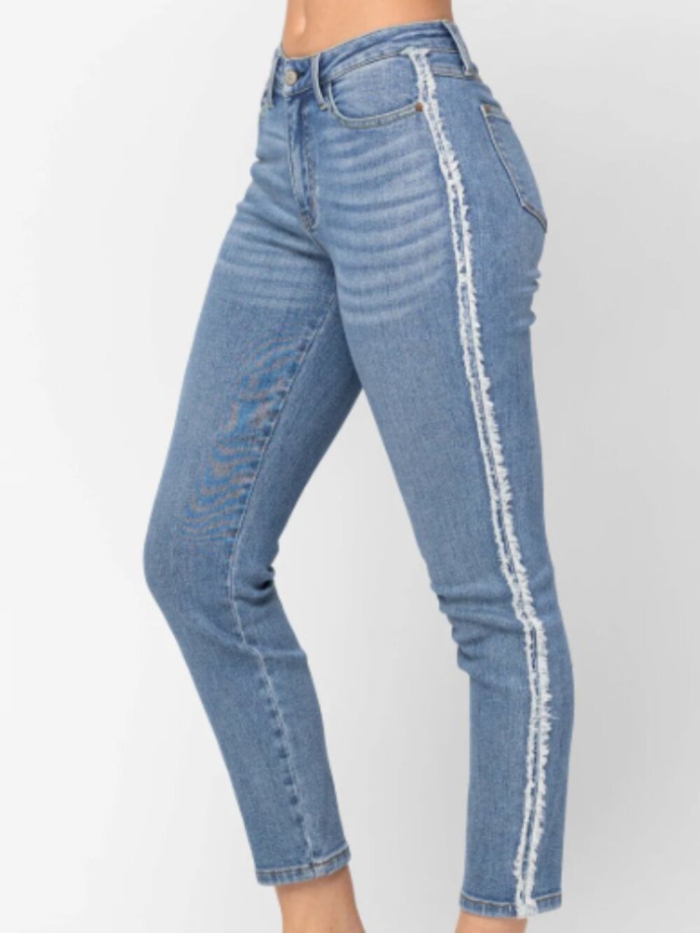 Judy Blue Serenity Frayed Side Seams Slim-Fit Jeans sz 0/24 Lighter Wash Denim